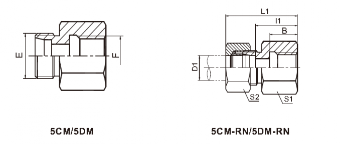 Μετρική υδραυλική θηλυκή συναρμολόγηση DIN 3865 5CM/5DM Bsp νικέλινα