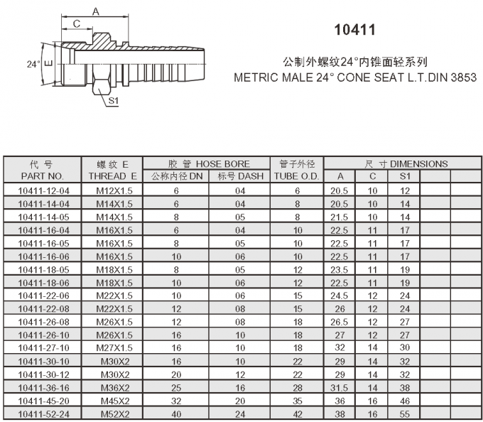 Μετρική υδραυλική μάνικα συνήθειας κάθισμα Λ Τ συναρμολογήσεων κώνων συναρμολογήσεων/24 βαθμός